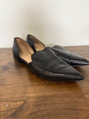 Franco Sarto Tracy Black Leather Pointed Toe d'Orsay Flats - Size 7.5